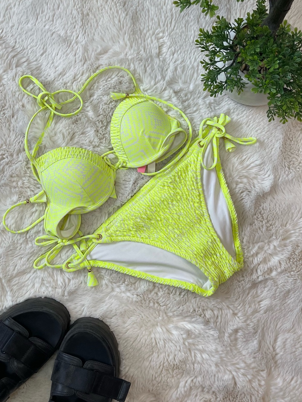 Victoria's Secret Neon Yellow Smocked Bikini Top